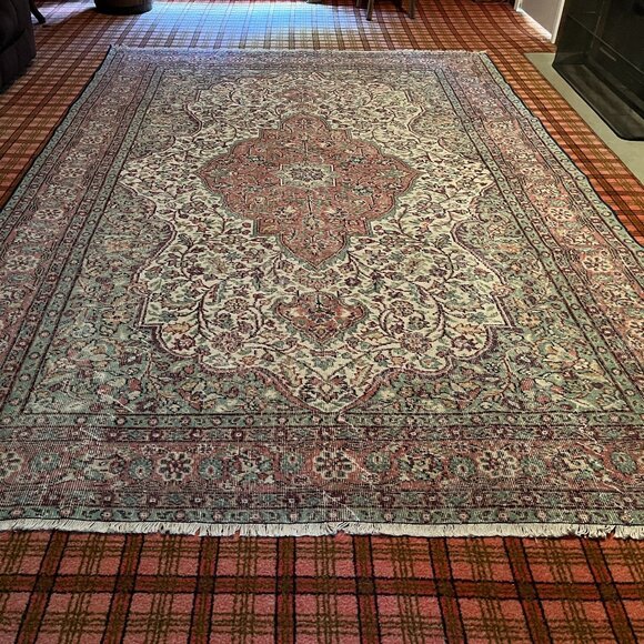 Vintage Turkish Wool on Cotton Rug / 11.2 ft x 7.5 ft very big size - Picture 1 of 15